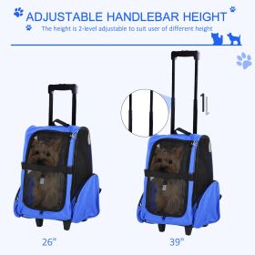 Blue 2-in-1 Pet Luggage Box Backpack Carrier with Handle Rolling Wheel for Cats And Dogs